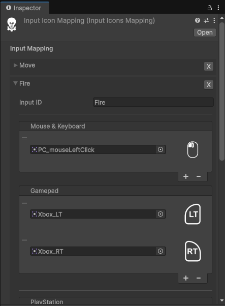 Smart Input Icons input mapping